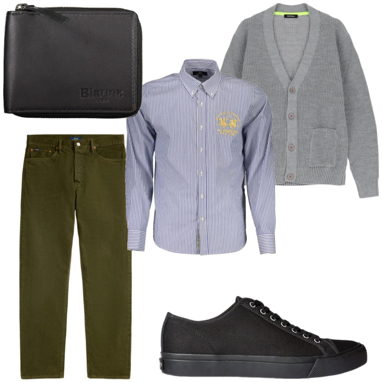 Outfit uomo - Total look #1989130. Stile Casual per Tutti i giorni. Abbinamento con cardigans, sneakers, jeans dritti, portafogli, camicie.