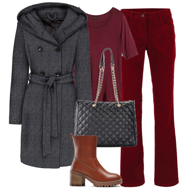 Outfit donna - City. Stile Urban per Tutti i giorni. Abbinamento con shopping bag, pantaloni, maglieria, stivaletti, cappotti.
