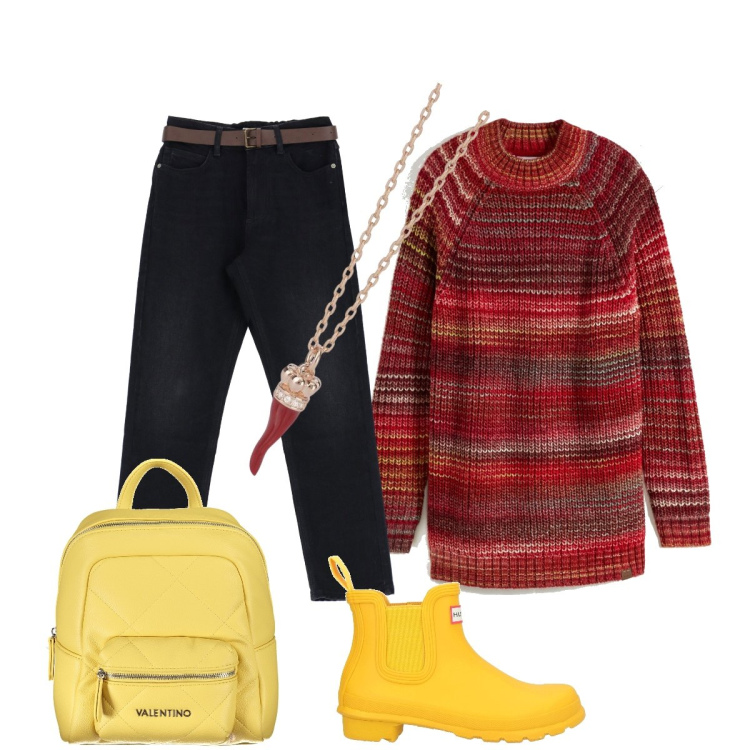 Outfit donna - Estrosa!. Stile Casual per Scuola/Università. Abbinamento con maglieria, stivaletti, collane, jeans dritti, zaini.