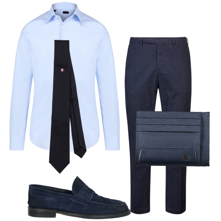 Outfit uomo - Total look #1989171. Stile Business/Elegante per Ufficio. Abbinamento con scarpe stringate, cravatte, camicie, pantaloni, portafogli.