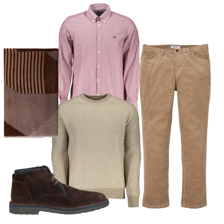 Outfit uomo - Camicia e pullover. Stile Casual per Tutti i giorni. Abbinamento con pantaloni, stivali e stivaletti, sciarpe, maglieria, camicie.