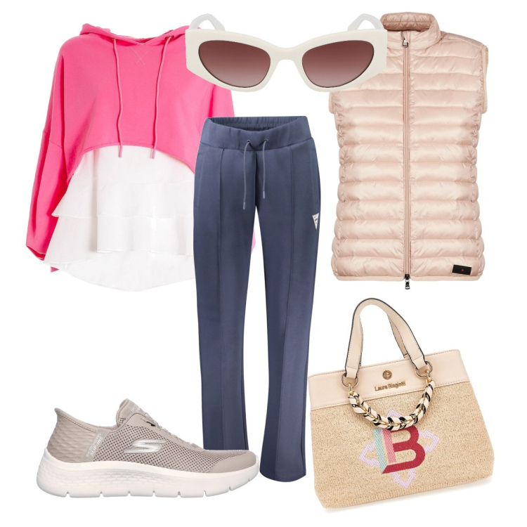 Outfit donna - Athleisure. Stile Sporty chic per Tutti i giorni. Abbinamento con felpe con cappuccio, piumini, pantaloni, sneakers, borse a mano, occhiali da sole.