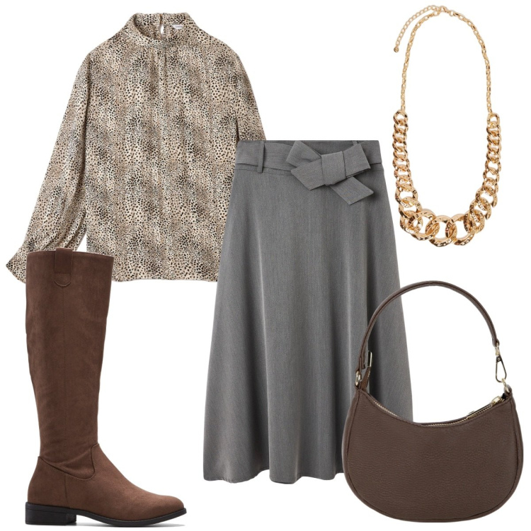 Outfit donna - Total look #1989220. Stile Trendy per Tutti i giorni. Abbinamento con stivali, bluse, gonne lunghe, borse a spalla, collane.