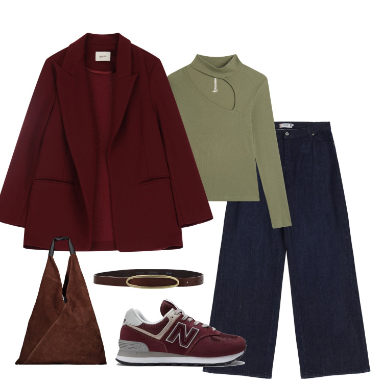 Outfit donna - Autumnal shades. Stile Casual per Tutti i giorni. Abbinamento con sneakers, jeans, maglieria, blazer, cinture, borse a spalla.