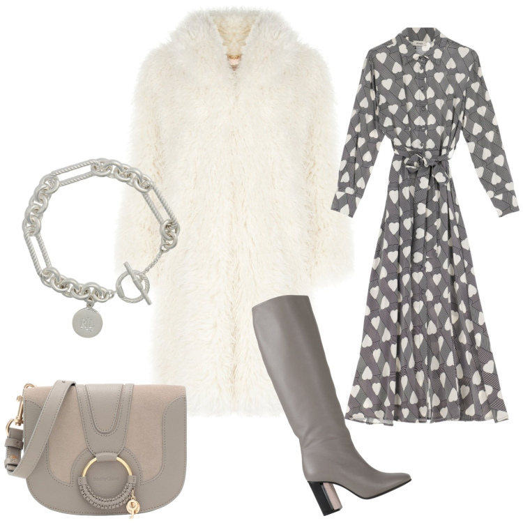 Outfit donna - Total look #1989241. Stile Casual chic per Tutti i giorni. Abbinamento con stivali, borse a tracolla, cappotti, vestiti lunghi, braccialetti.