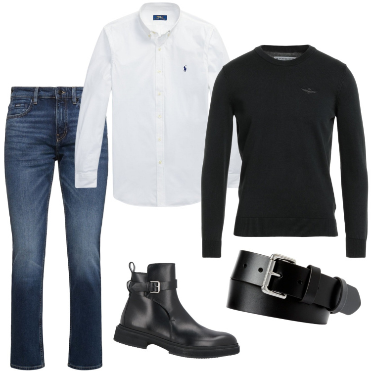 Outfit uomo - Super classico. Stile Trendy per Tutti i giorni. Abbinamento con pullovers, stivali e stivaletti, camicie, cinture, jeans.