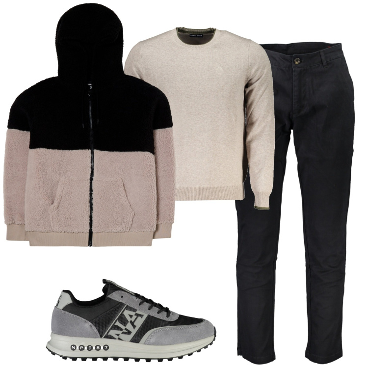 Outfit uomo - Total look #1989296. Stile Casual per Tutti i giorni. Abbinamento con felpe con cappuccio, maglieria, sneakers, pantaloni.