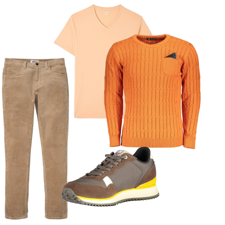 Outfit uomo - City. Stile Urban per Tutti i giorni. Abbinamento con pantaloni, t-shirt, sneakers, maglieria.