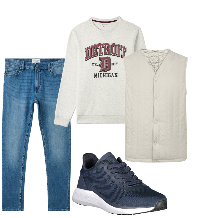 Outfit uomo - City. Stile Casual per Tutti i giorni. Abbinamento con jeans skinny, felpe, piumini, sneakers.