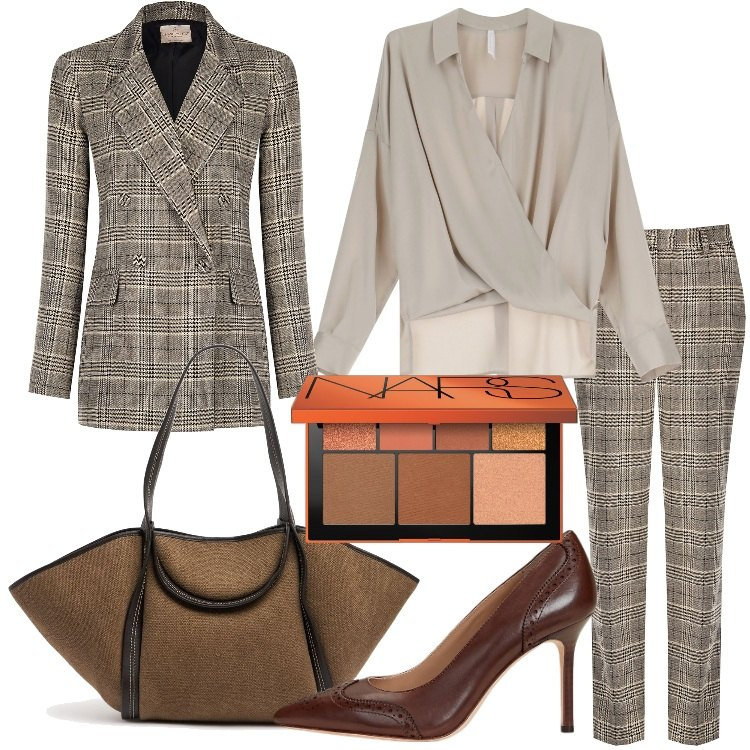 Outfit donna - Il tailleur per mille occasioni. Stile Bon Ton per Ufficio. Abbinamento con terre, blazer, pantaloni, camicie, décolleté, shopping bag.
