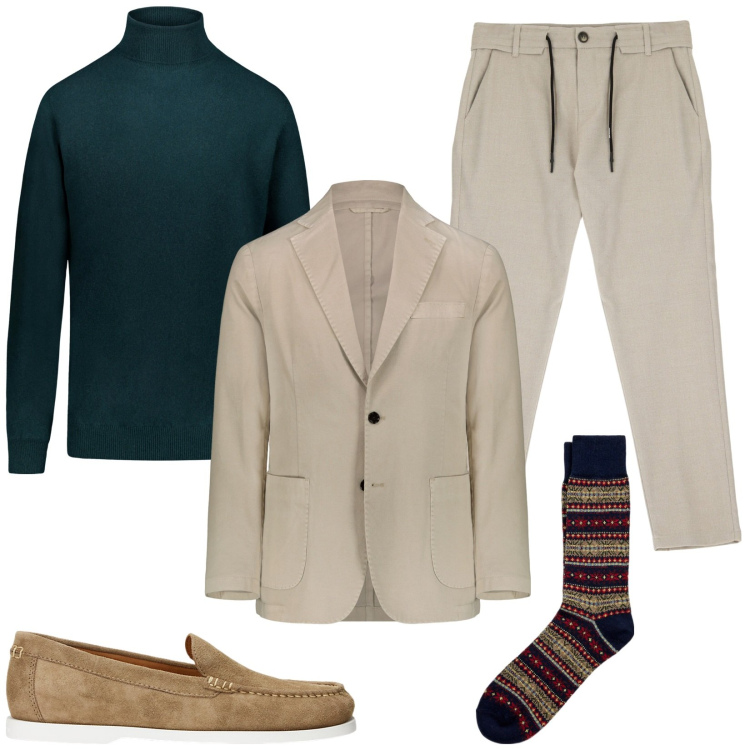 Outfit uomo - Casual per ufficio. Stile Casual per Ufficio. Abbinamento con pantaloni, scarpe stringate, calzini, maglieria, giacche.