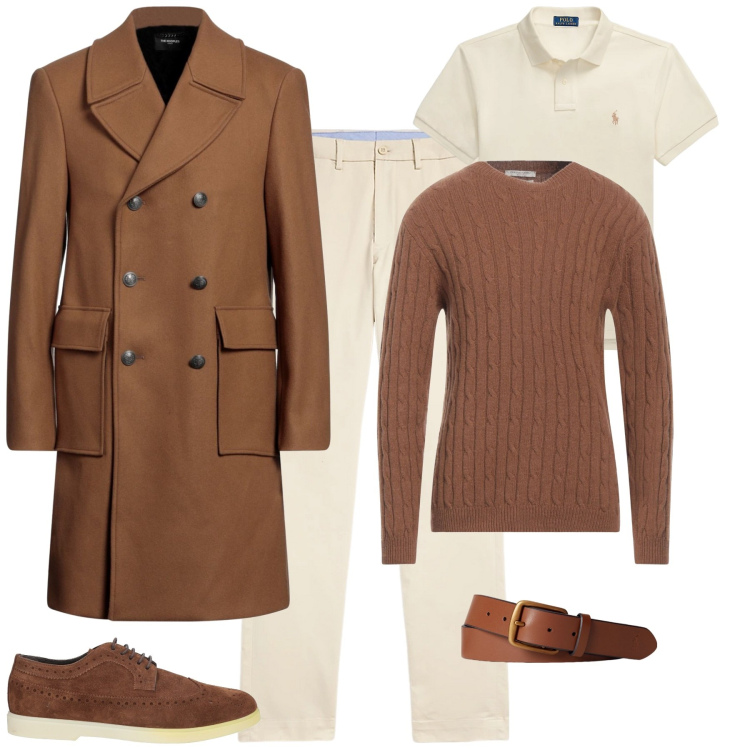 Outfit uomo - Total look #1989370. Stile Trendy per Tutti i giorni. Abbinamento con scarpe stringate, cappotti, pullovers, cinture, polo, pantaloni chino.