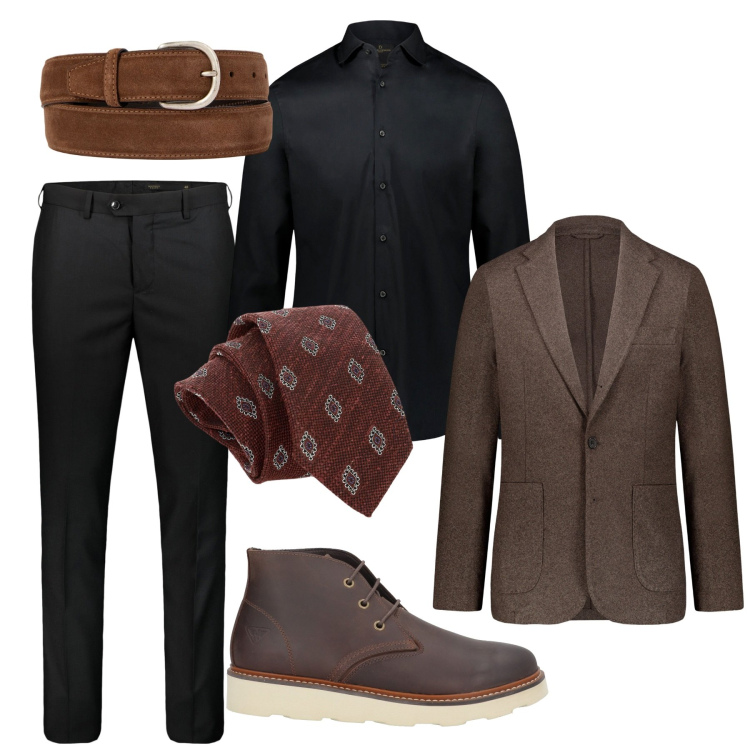 Outfit uomo - City by night. Stile Business/Elegante per Serata speciale. Abbinamento con stivali e stivaletti, cravatte, camicie, cinture, giacche, pantaloni.