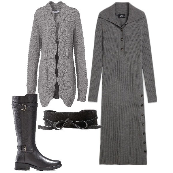 Outfit donna - Bonprix - Sfumature invernali. Stile Minimal per Tutti i giorni. Abbinamento con stivali, cinture, vestiti, cardigans.