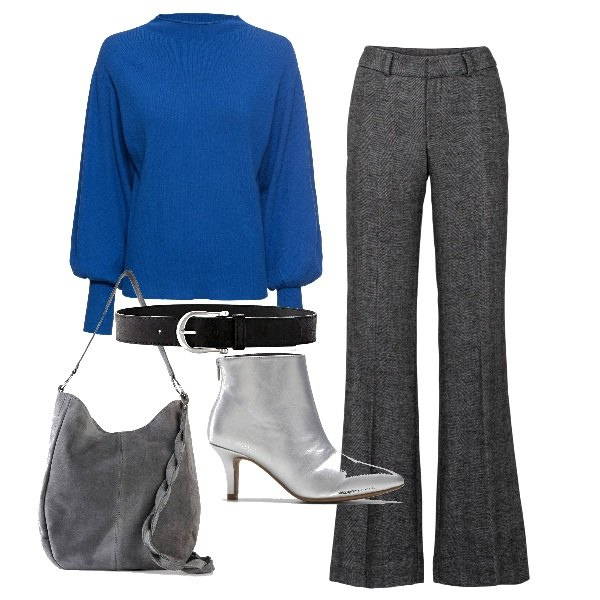 Outfit donna - Bonprix - Sfumature invernali. Stile Chic per Tutti i giorni. Abbinamento con pantaloni a palazzo, maglieria, borse a mano, cinture, stivaletti.