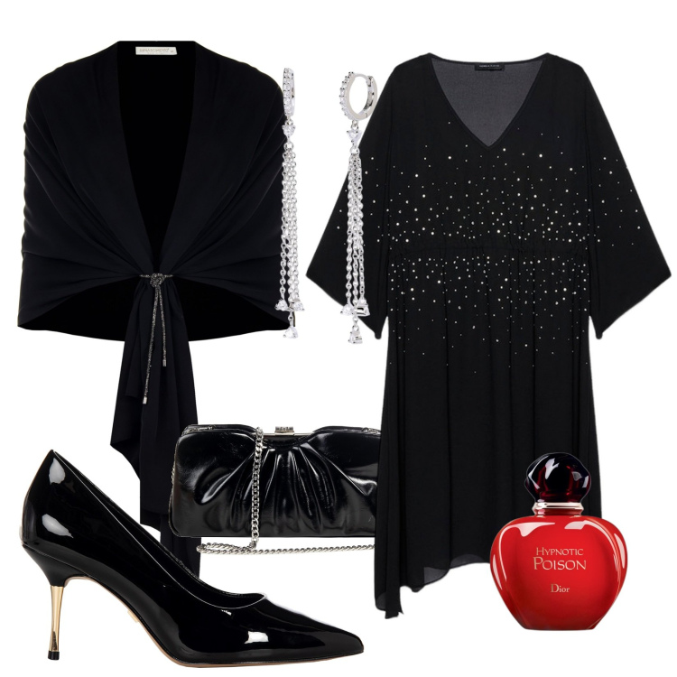 Outfit donna - Total look #1989464. Stile Trendy per Serata fuori. Abbinamento con profumi, orecchini, stole, pochette, décolleté, vestiti lunghi.