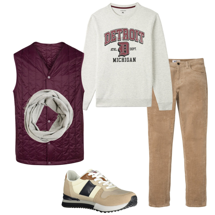 Outfit uomo - Total look #1989491. Stile Casual per Tutti i giorni. Abbinamento con pantaloni, felpe, sciarpe, piumini, sneakers.