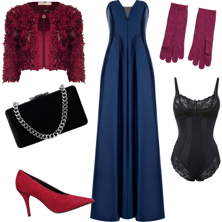 Outfit donna - Il lato oscuro della notte. Stile Sexy per Serata fuori. Abbinamento con body, décolleté, vestiti lunghi, blazer, guanti, clutch.