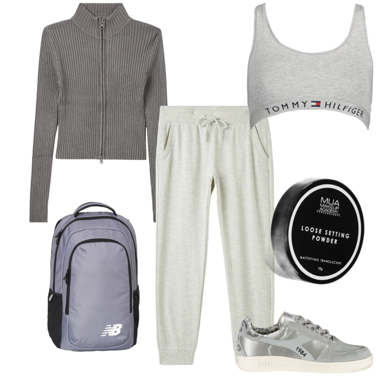 Outfit donna - Passeggiata sportiva ma glam. Stile Sporty chic per Tutti i giorni. Abbinamento con ciprie, cardigans, pantaloni, zaini, sneakers, reggiseni a balconcino.