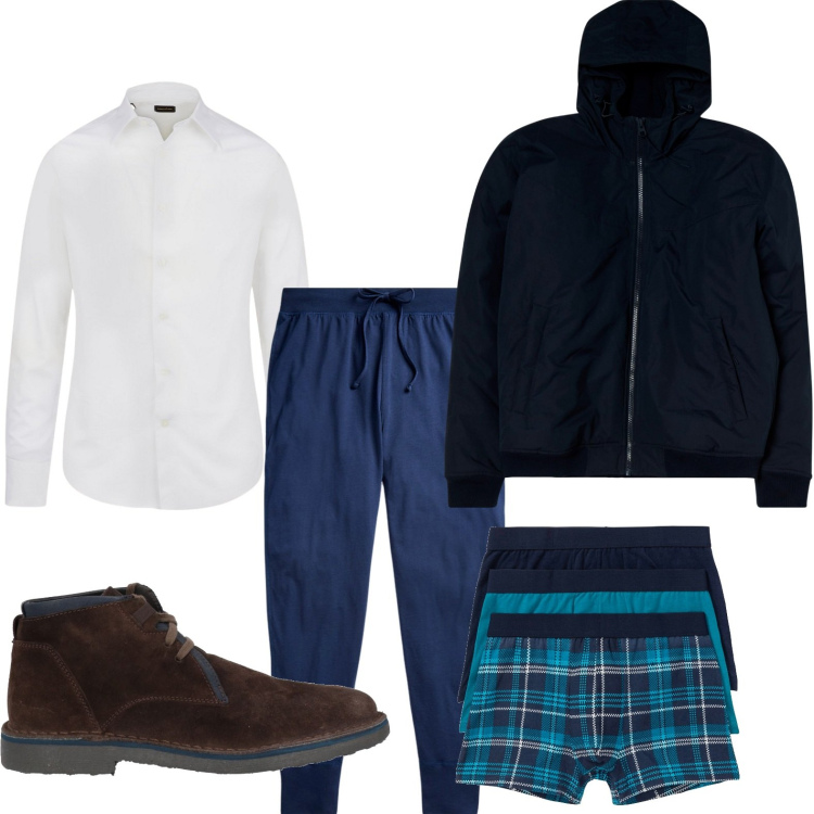 Outfit uomo - La classica camicia bianca. Stile Trendy per Tutti i giorni. Abbinamento con boxer, stivali e stivaletti, giacche, pantaloni, camicie.