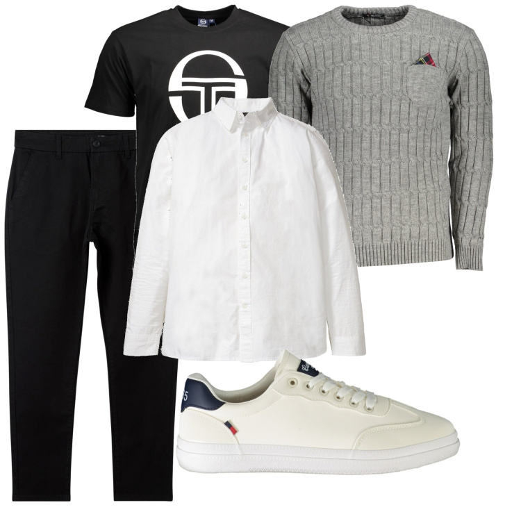 Outfit uomo - City. Stile Urban per Tutti i giorni. Abbinamento con camicie, pantaloni chino, t-shirt, maglieria, sneakers.