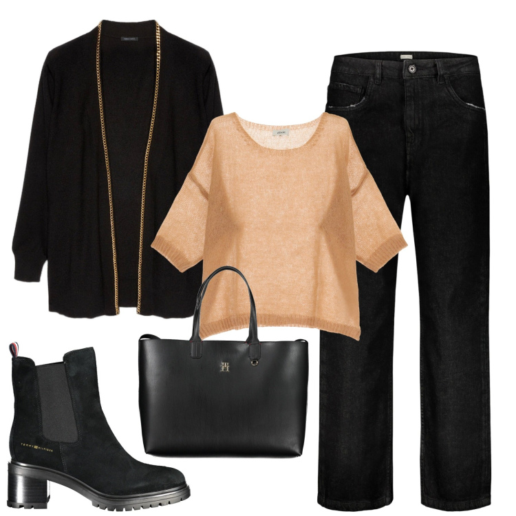Outfit donna - Ottobre. Stile Urban per Tutti i giorni. Abbinamento con cardigans, pullovers, jeans, stivaletti, borse a spalla.