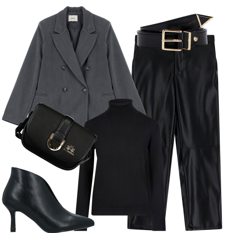 Outfit donna - City. Stile Urban per Tutti i giorni. Abbinamento con stivaletti, pantaloni, cinture, blazer, maglieria, borse a tracolla.