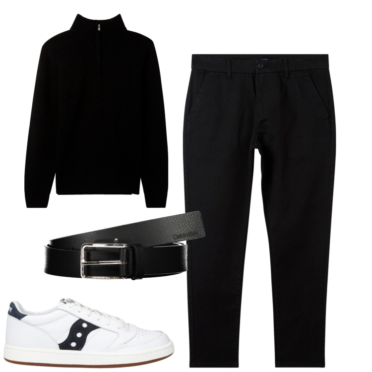 Outfit uomo - City. Stile Urban per Tutti i giorni. Abbinamento con sneakers, pantaloni chino, maglieria, cinture.