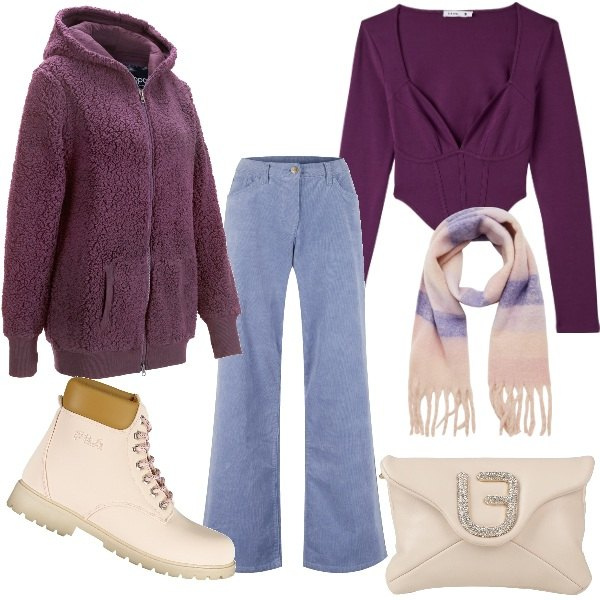 Outfit donna - Shop the look. Stile Casual per Tutti i giorni. Abbinamento con pantaloni, blazer, borse a mano, sciarpe, t-shirt, stivali.