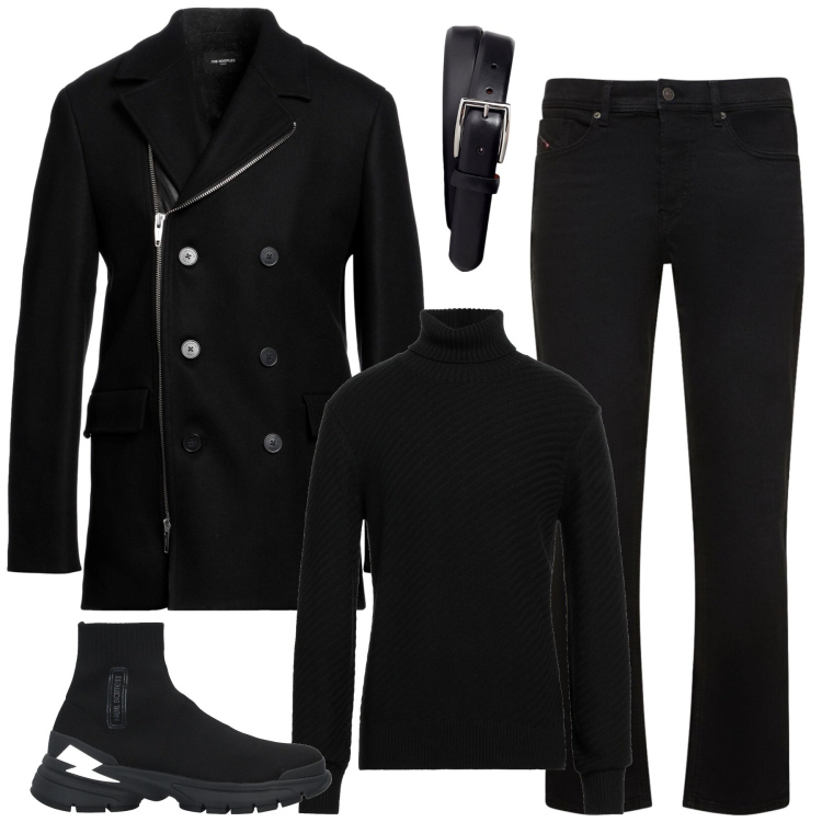 Outfit uomo - Black. Stile Trendy per Tutti i giorni. Abbinamento con cappotti, maglieria, sneakers, cinture, jeans.