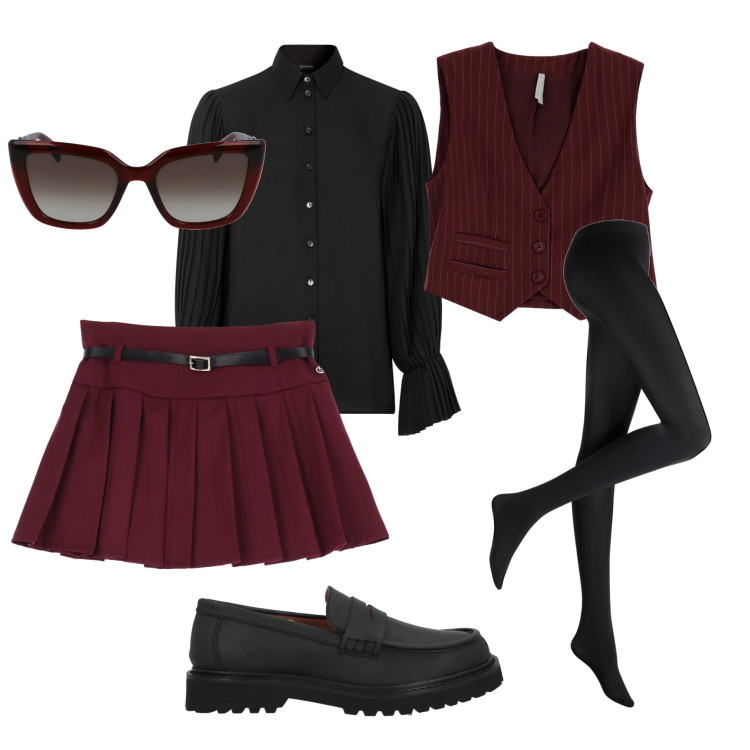 Outfit donna - Bad Preppy in “Schegge di Follia”. Stile Preppy per Serata fuori. Abbinamento con collant, camicie, mocassini, minigonne, gilet, occhiali da sole.