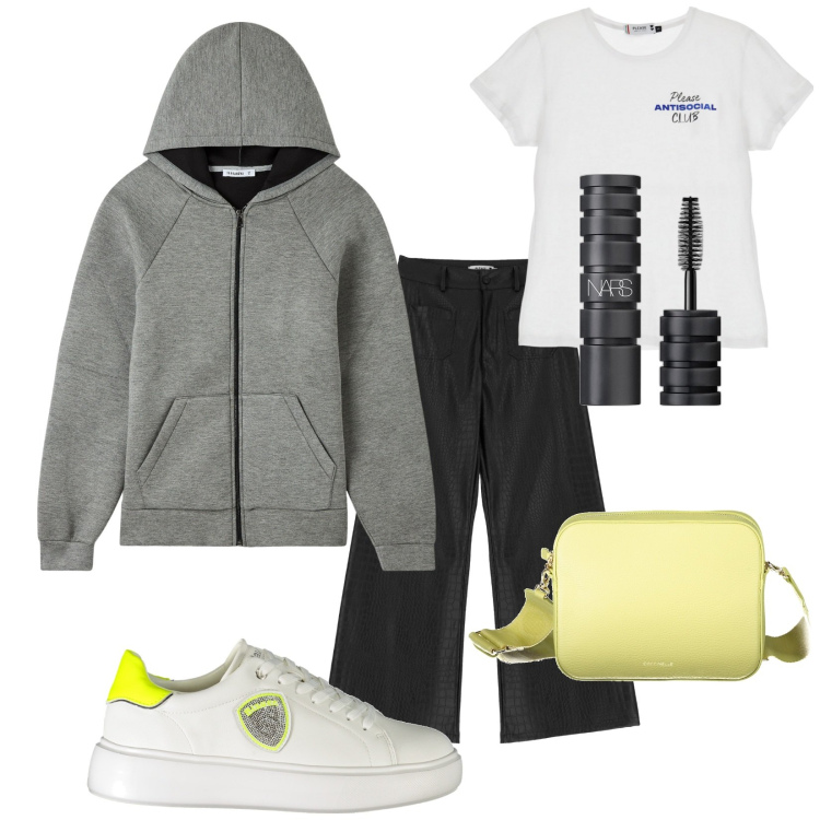 Outfit donna - Total look #1989694. Stile Urban per Tutti i giorni. Abbinamento con mascara, felpe con cappuccio, pantaloni, t-shirt, borse a tracolla, sneakers.