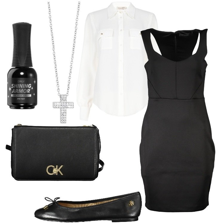 Outfit donna - Dolcetto o scherzetto?. Stile Trendy per Serata fuori. Abbinamento con smalti, collane, camicie, borse a tracolla, vestiti corti, ballerine.