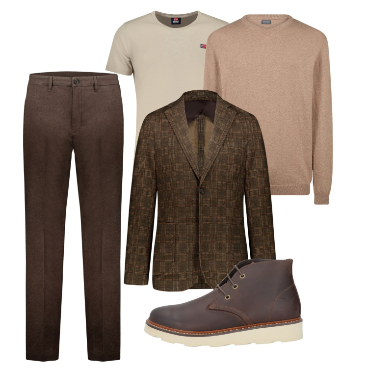 Outfit uomo - City. Stile Trendy per Tutti i giorni. Abbinamento con stivali e stivaletti, pantaloni, giacche, maglieria, t-shirt.