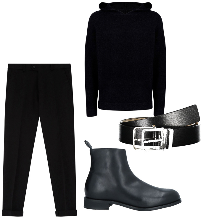 Outfit uomo - Black city. Stile Urban per Tutti i giorni. Abbinamento con stivali e stivaletti, pantaloni, maglieria, cinture.