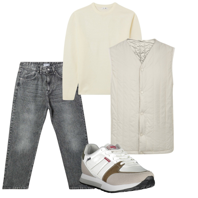 Outfit uomo - City panna. Stile Urban per Tutti i giorni. Abbinamento con maglieria, jeans, piumini, sneakers.