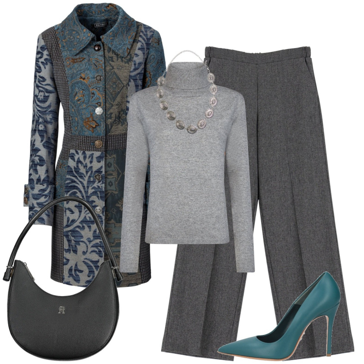 Outfit donna - Mrs Grey. Stile Minimal per Ufficio. Abbinamento con cappotti, décolleté, cinture, pantaloni, maglieria, borse a spalla.