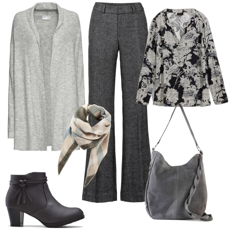 Outfit donna - Bonprix sfumature invernali. Stile Casual chic per Tutti i giorni. Abbinamento con pantaloni a palazzo, cardigans, borse a mano, stivaletti, sciarpe, tuniche.