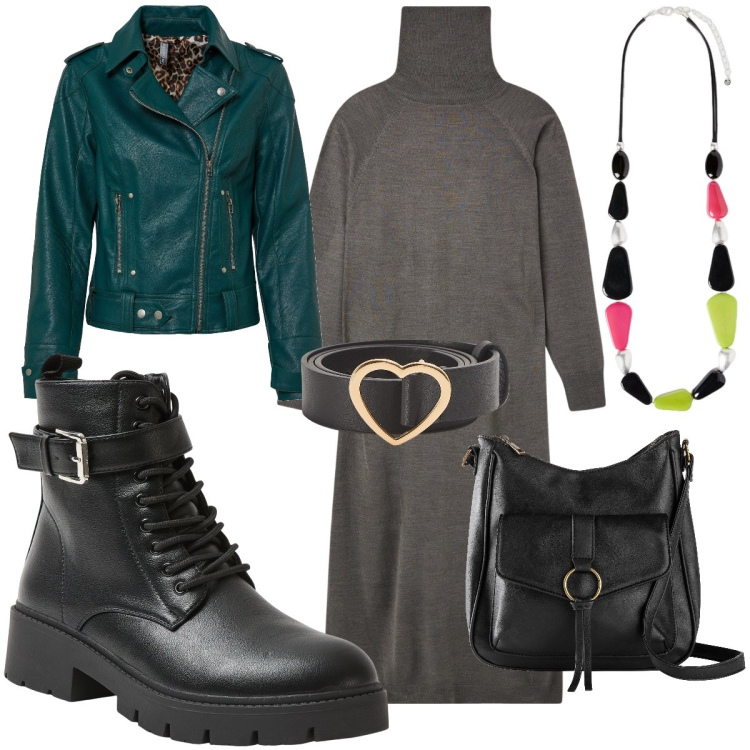 Outfit donna - Total look #1989906. Stile Basic per Tutti i giorni. Abbinamento con blazer, borse a tracolla, vestiti lunghi, cinture, anfibi, collane.