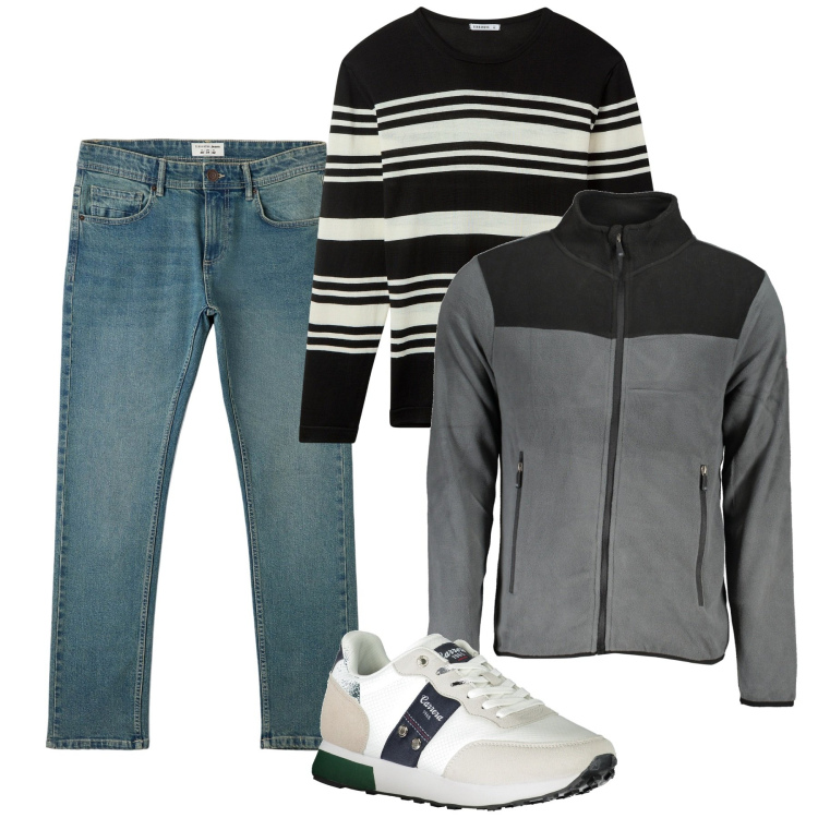 Outfit uomo - City. Stile Urban per Tutti i giorni. Abbinamento con maglieria, jeans, sneakers, felpe.
