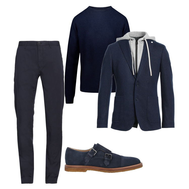 Outfit uomo - City. Stile Trendy per Tutti i giorni. Abbinamento con giacche, pantaloni chino, scarpe stringate, maglieria.