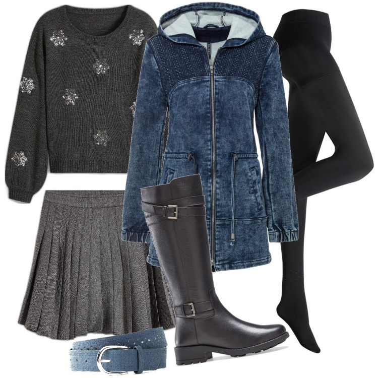Outfit donna - Bonprix Sfumature invernali. Stile Preppy per Tutti i giorni. Abbinamento con parka, stivali, minigonne, cinture, maglieria, collant.