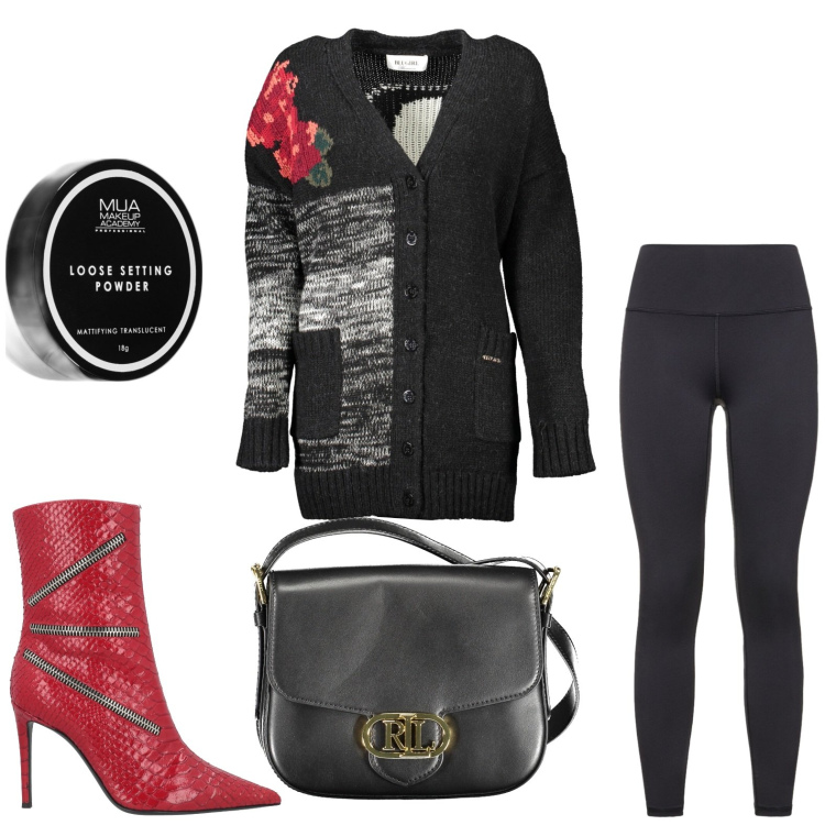 Outfit donna - Il maxi cardigan. Stile Casual chic per Ufficio. Abbinamento con stivaletti, ciprie, cardigans, borse a tracolla, leggings.