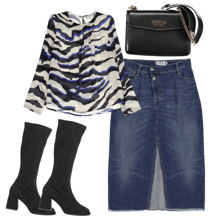 Outfit donna - Total look #1990082. Stile Casual chic per Tutti i giorni. Abbinamento con stivali, gonne, camicie, borse a spalla.