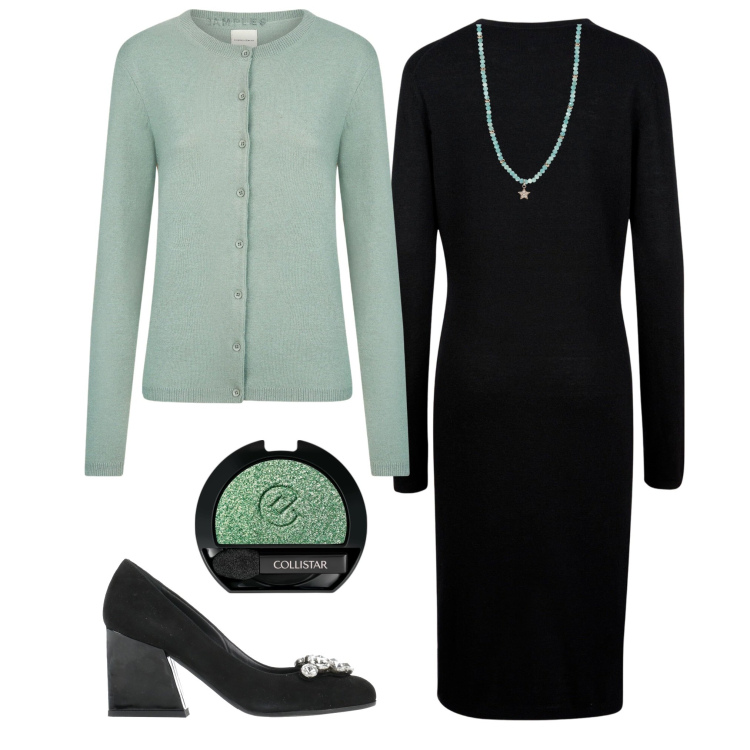 Outfit donna - Total look #1990086. Stile Chic per Serata fuori. Abbinamento con décolleté, ombretti, collane, vestiti midi/longuette, cardigans.