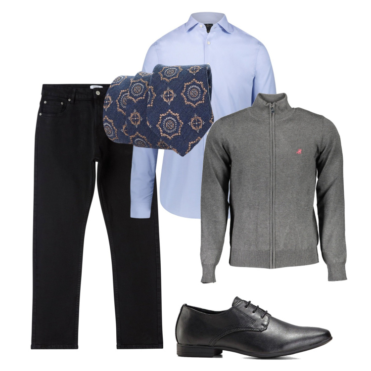Outfit uomo - La serata di chi ha una vita. Stile Trendy per Serata speciale. Abbinamento con scarpe stringate, pantaloni, cravatte, camicie, cardigans.