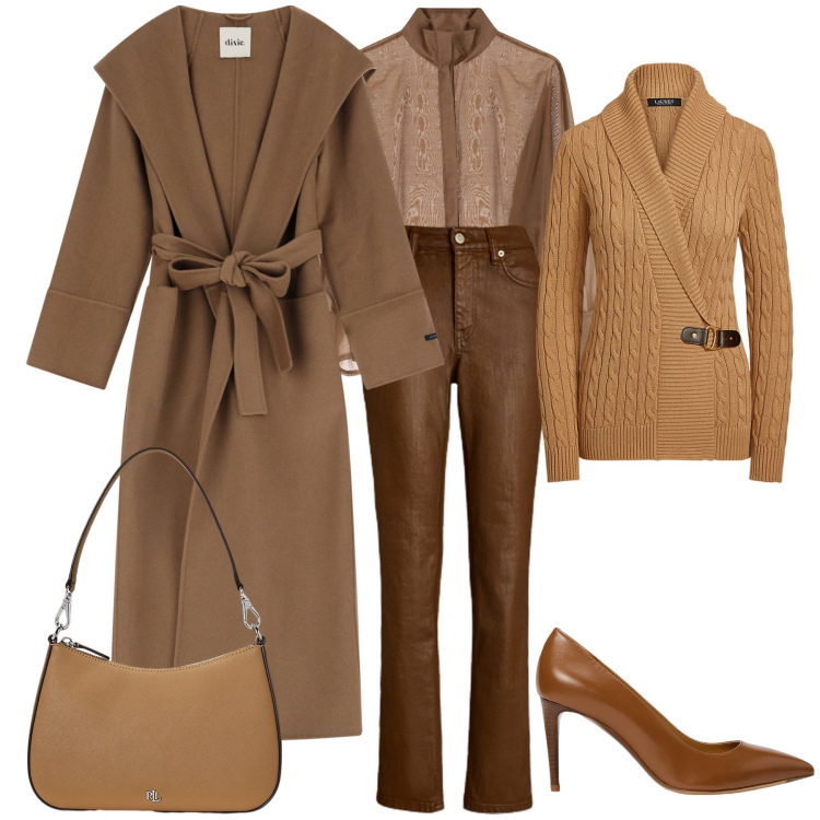 Outfit donna - Sweet caramel in the air. Stile Casual chic per Tutti i giorni. Abbinamento con camicie, cappotti, maglieria, décolleté, borse a spalla, jeans dritti.