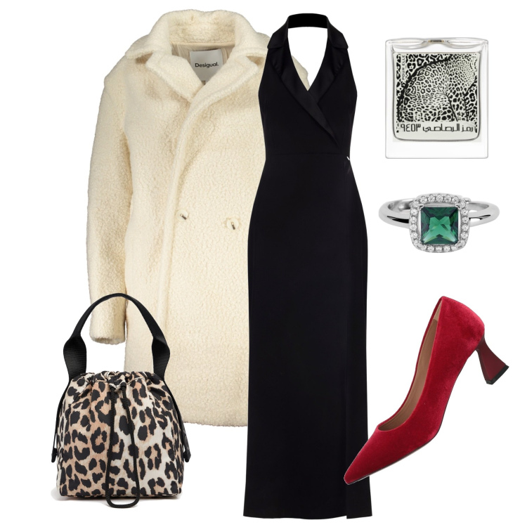 Outfit donna - Crudelia. Stile Casual chic per Serata fuori. Abbinamento con décolleté, profumi, anelli, vestiti lunghi, borse a mano, cappotti.