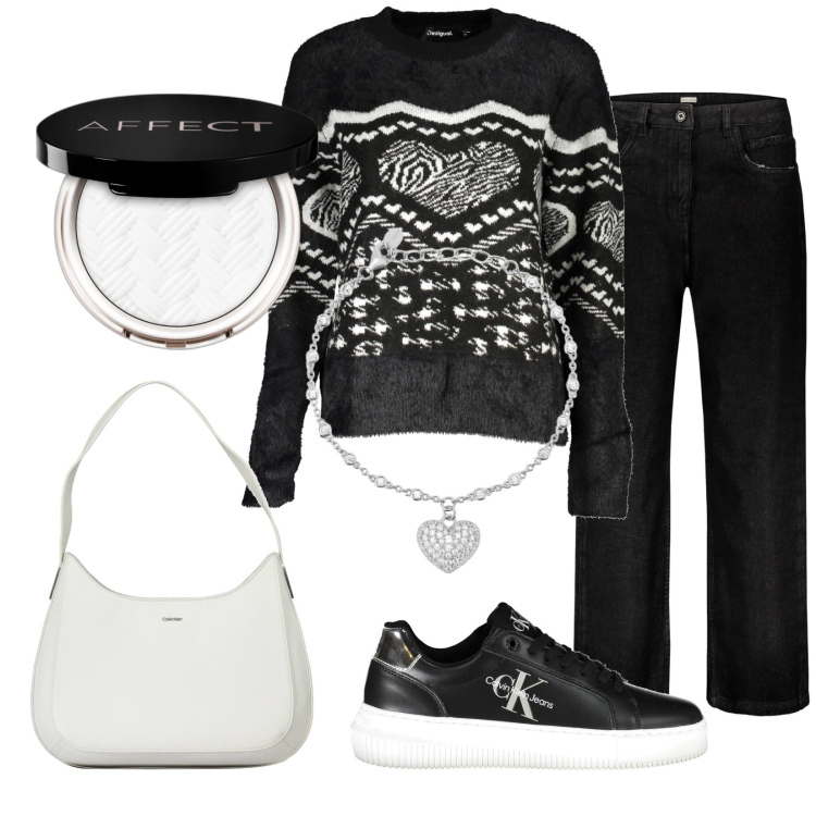 Outfit donna - Total look #1990217. Stile Casual per Tutti i giorni. Abbinamento con ciprie, braccialetti, maglieria, jeans, sneakers, borse a spalla.