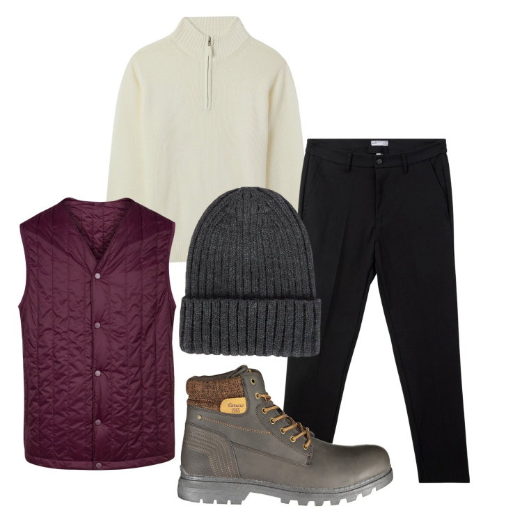 Outfit uomo - Il gilet trapuntato. Stile Trendy per Tutti i giorni. Abbinamento con maglieria, pantaloni chino, piumini, stivali, berretti.